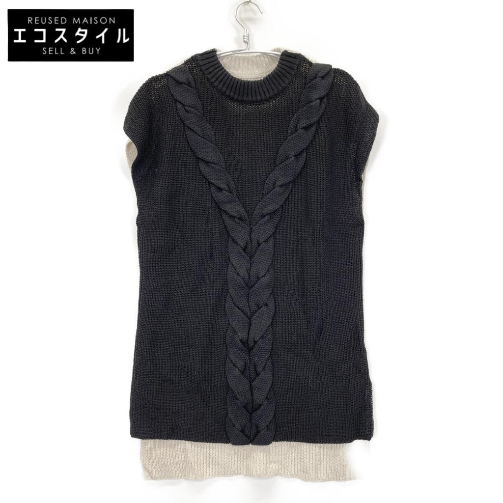 Adore 531-2170424 Beige X Black Linen Cable Knit Top Tops 38 Beige / blackUsed