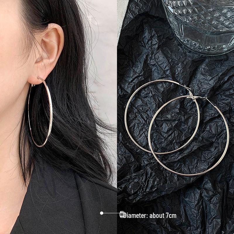 Double Layer Geometric Hoop Earrings - Women's Light Luxury Versatile Ear Cuffs, European & American Style, Exaggerated Circle Dangles Jewelry.
