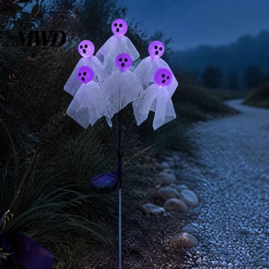 Spooky Lawn Path Lighting Halloween Swaying Ghost Outdoor Decorations, Solar Powered Stake Light, 6 LEDs Decorative Garden Stakes Pathway Lights,