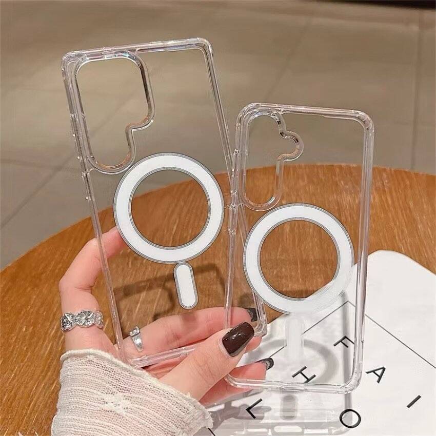 For Samsung Galaxy S21 S23 S24 S25 FE S22 S26 Ultra S26 Plus S25 S26 Edge Clear Crystal Acrylic Magnetic  Shockproof Case