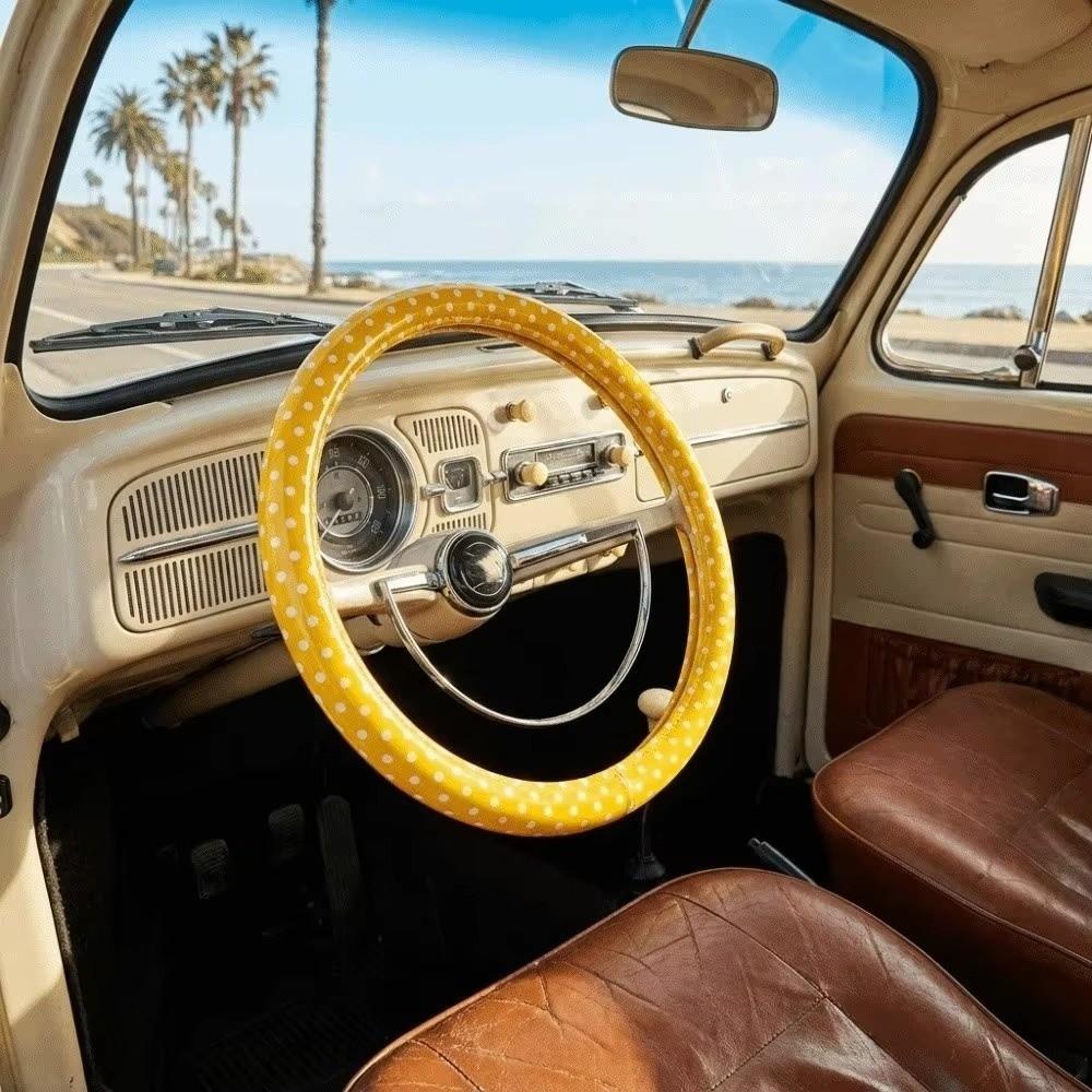 15 inch Diameter Car Steering Wheel Cover PVC Leather Polka Dot Pattern Auto Steering Wheel Decoration