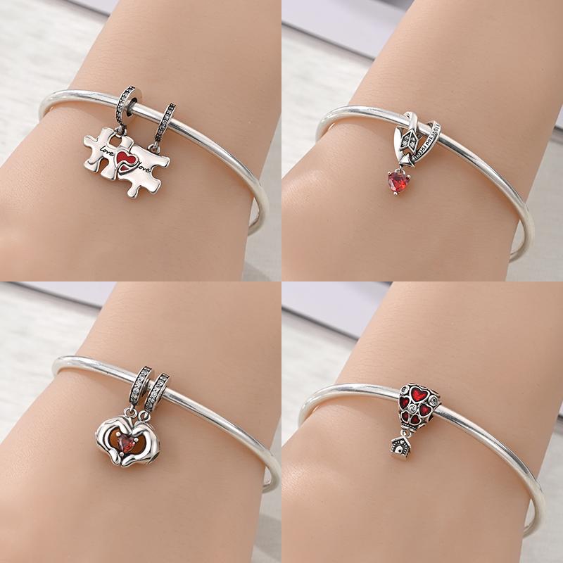 Copper Sweetheart Rose Red Air Balloon Beaded Love Charms Fit Original Bracelet Jewelry Making Women Gift