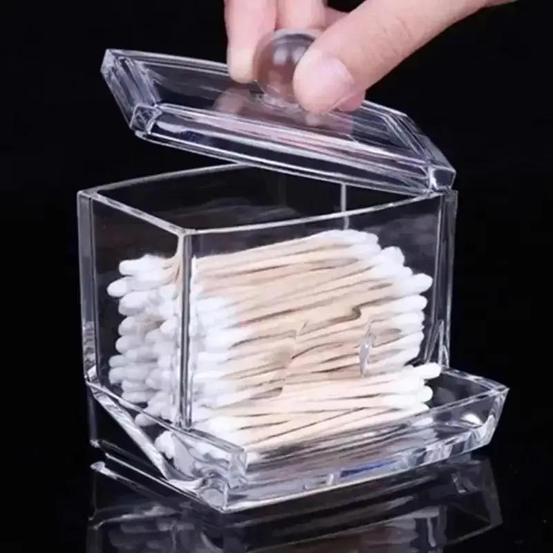 Clear Acrylic Q-tip Cotton Swab Box Case Makeup Storage Pad Organizer Swabs Convenience Items Home Concise Small Tools Supplies