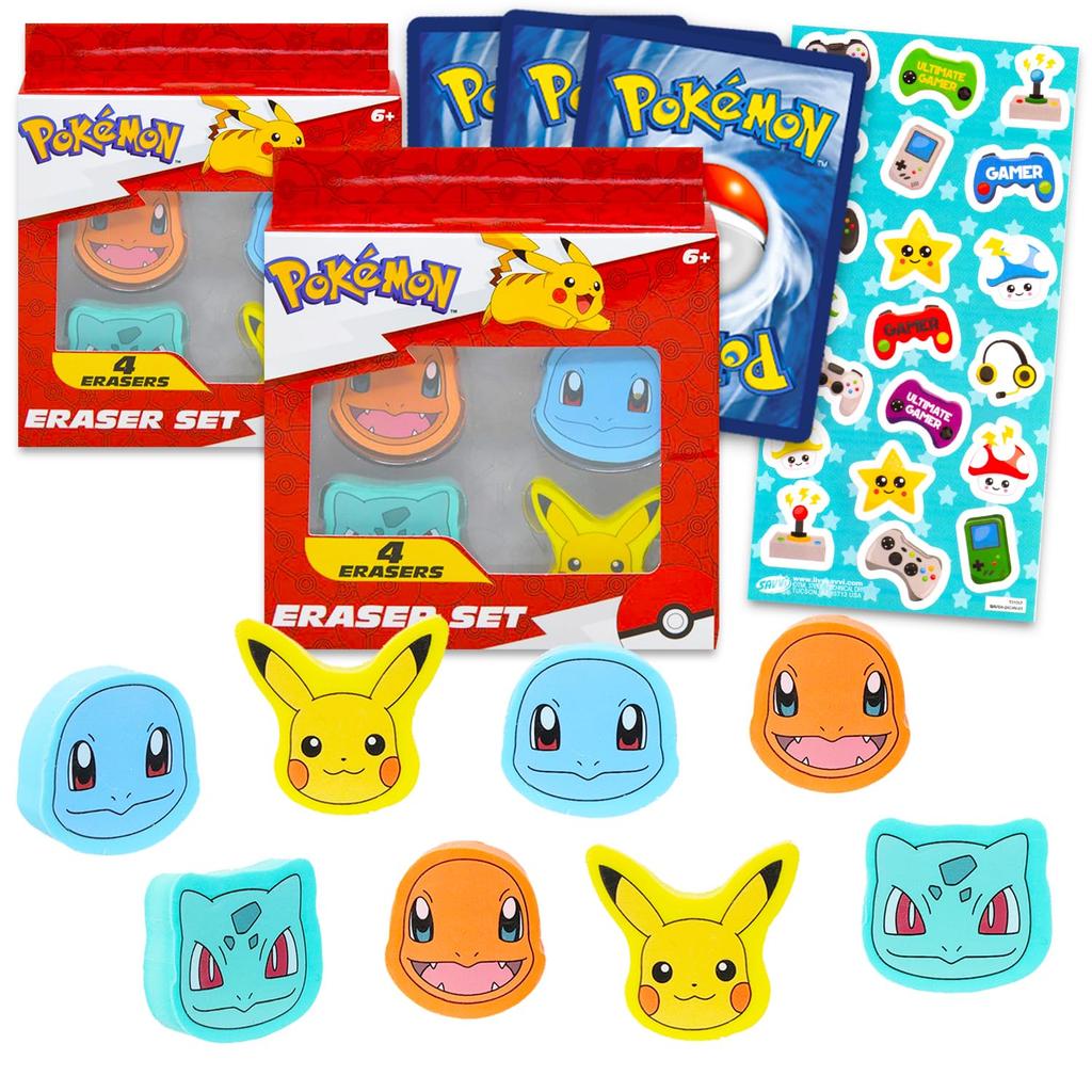 Pokemon Party Commemorative Gift Set - 8 Erasers including Pikachu Zegame Fushigidane Hitokage others Supplies Kit Kids Boys Girls
