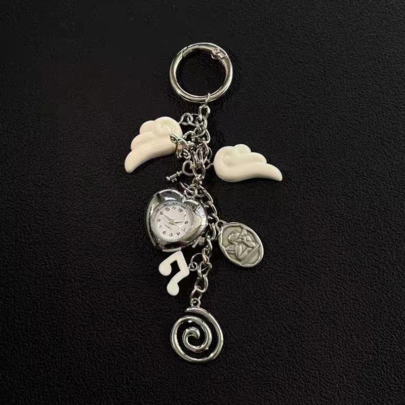 Neues Engelsflügel Herz Taschenuhr Tasche Anhänger Schlüsselanhänger Für Damen Mädchen Taschendekoration Zubehör