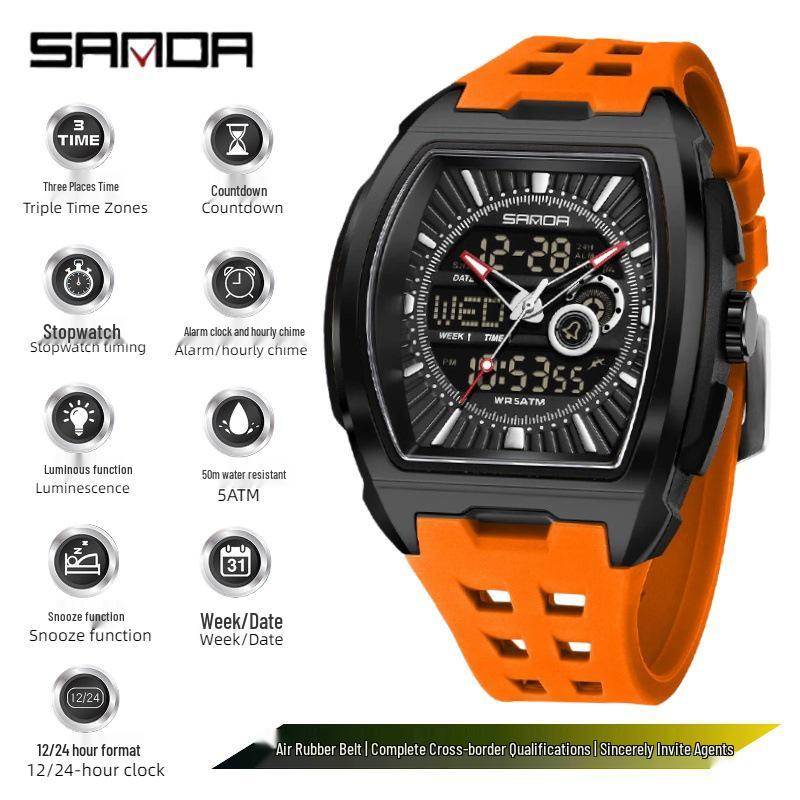 SANDA Trendy Student Men's Dual Display Electronic Watch with Snooze Alarm