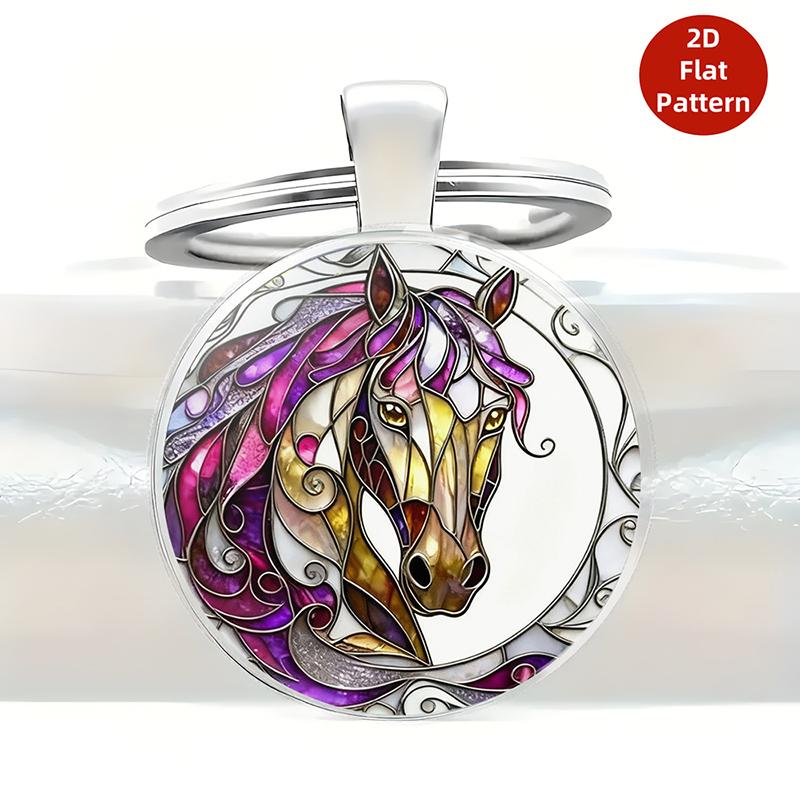 Retro Zodiac Horse Pattern Zinc Alloy Circular Keychain Car Backpack Hangings Decoration