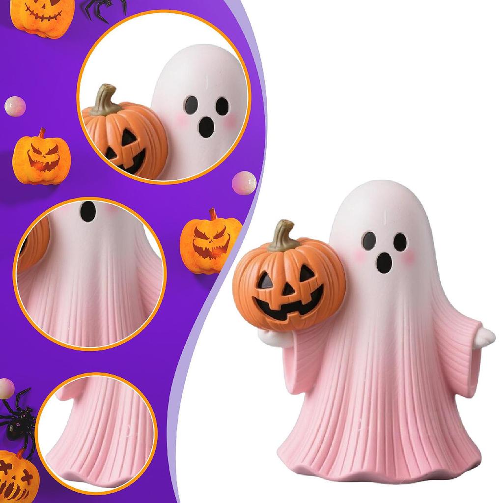 Halloween Miniature Pumpkin Figurine Cute Ghost Figurine Halloween Decoration for Entrance Terrace Outdoor Farmhouse Bookshelf