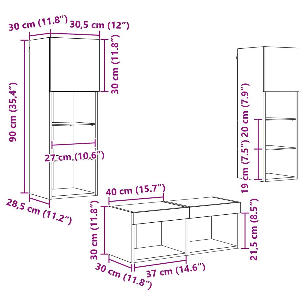 TV Wall Shelves 4 pcs Black Oak Effect Wood Based Material