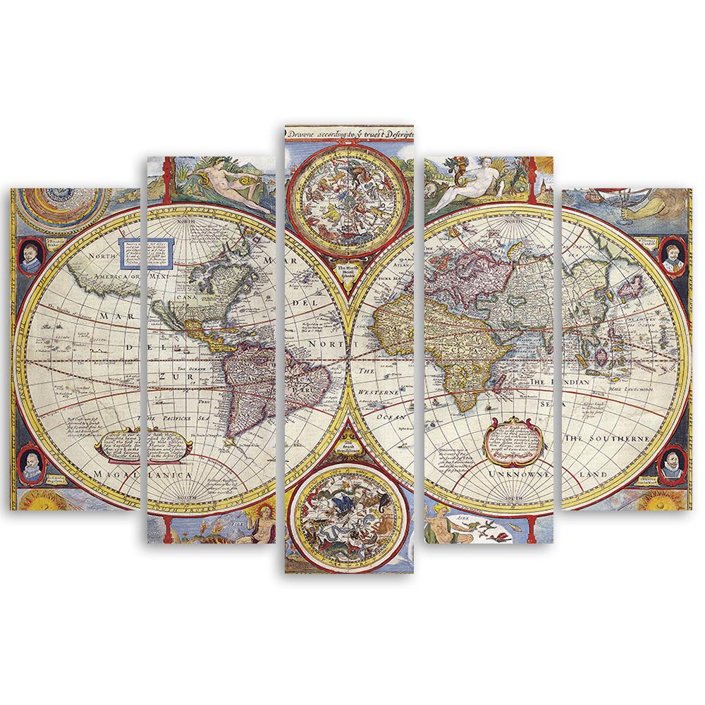 Pětidílný obraz na plátně Retro mapa starého světa