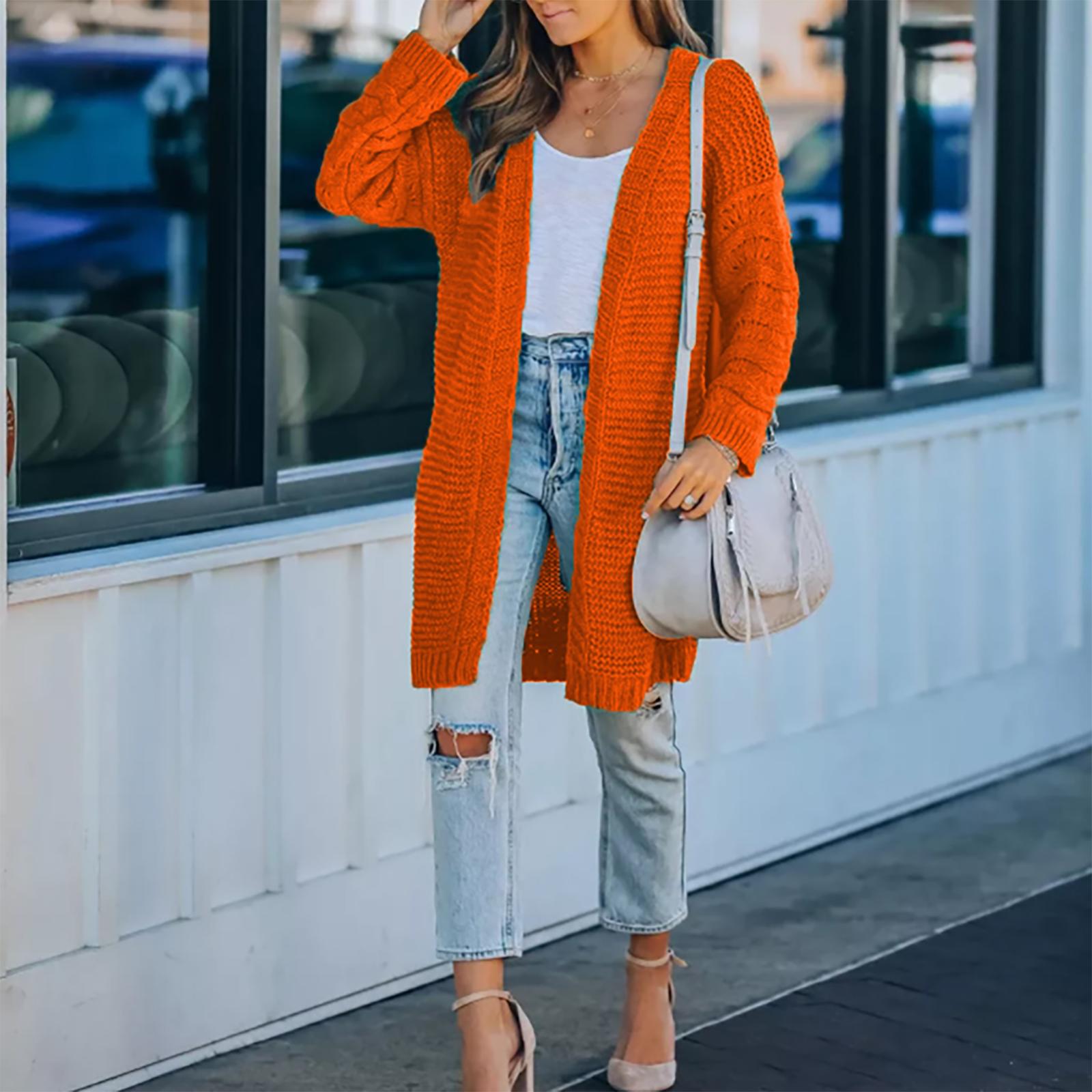 

Женский осенне-зимний однотонный свободный вязаный свитер, пальто средней длины, свитер M оранжевый