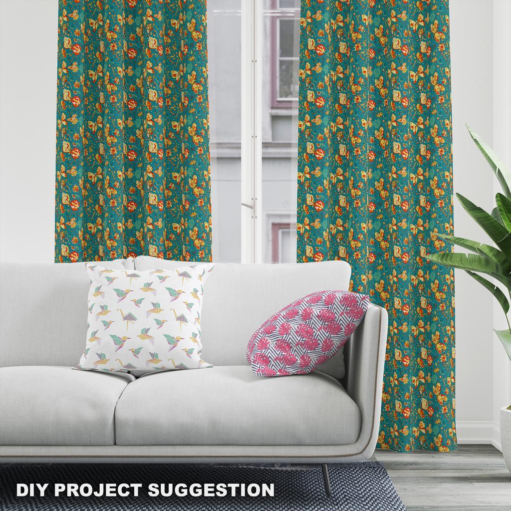 Royal Samt Stoff Polyester Zum Nähen - Motiv Abstrakte Blumen Und Schmetterlinge