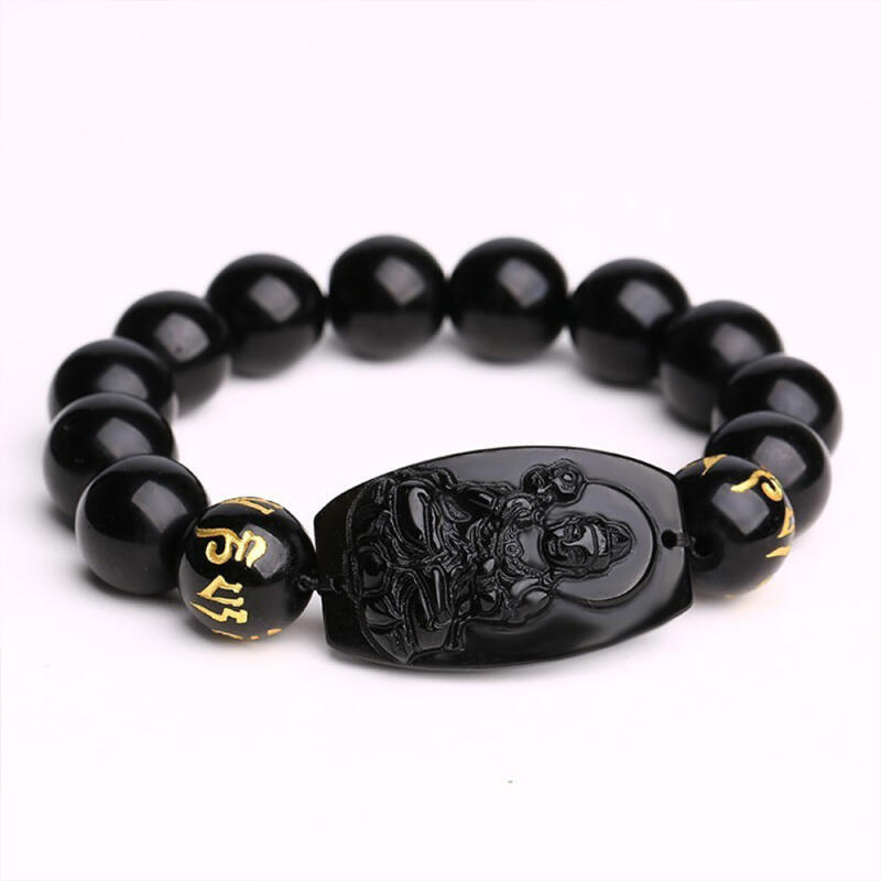 

Obsidian Bracelet 12mm, Fortune, Good Luck, Health Samantabhadra Bodhisattva