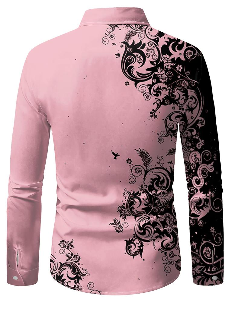 Camicie da uomo alla moda con stampa, per primavera e autunno, casual, traspiranti, con colletto, bottoni, manica lunga