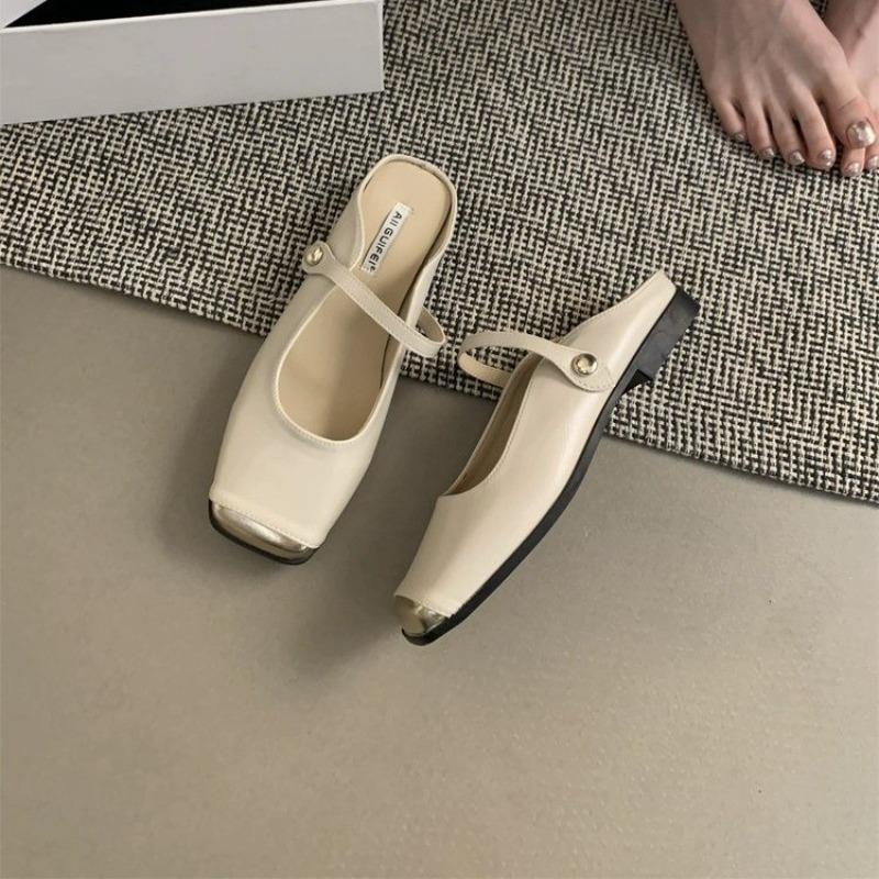 

Мода Новая Мода Стильные Женские Квадратный Носок Металлический Колпачок Пряжка Женские Туфли Мюли на Ремешке Разных Цветов Большой Размер Zapatos Mujer 40 бежевый