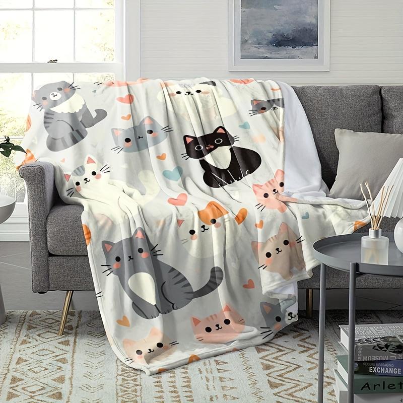 Adorable Cat Print Flannel Printed Blanket Suitable for All Seasons Suitable for Living Room Office Sofa and Travel