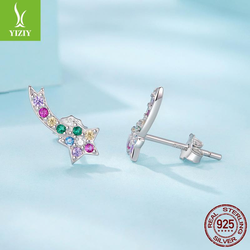 

Color Meteor Stud Earrings Female Colorful Dream Stars S925 Sterling Silver Lucky Stud Earrings 925 silver
