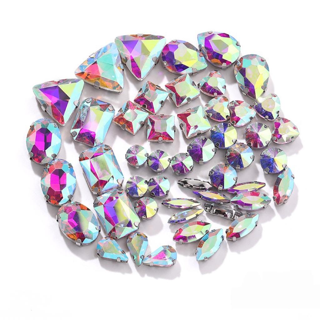 Factory Hot Sale Rhinestones Popular Colors Mix Shapes Sew On Rhinestones Claw Glass Rhinestones for Wedding Dress