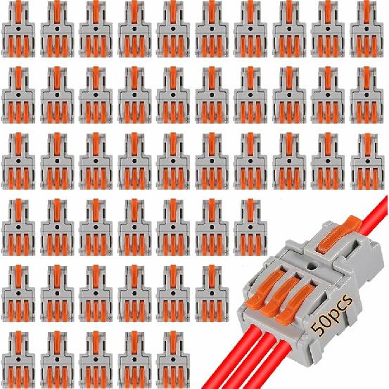 50PCS Lever Wire Connectors, T Shape Out Quick Wire Connectors, Electrical Lever Nuts Wire Connectors Push-in Conductor Terminal Block AWG 28-12