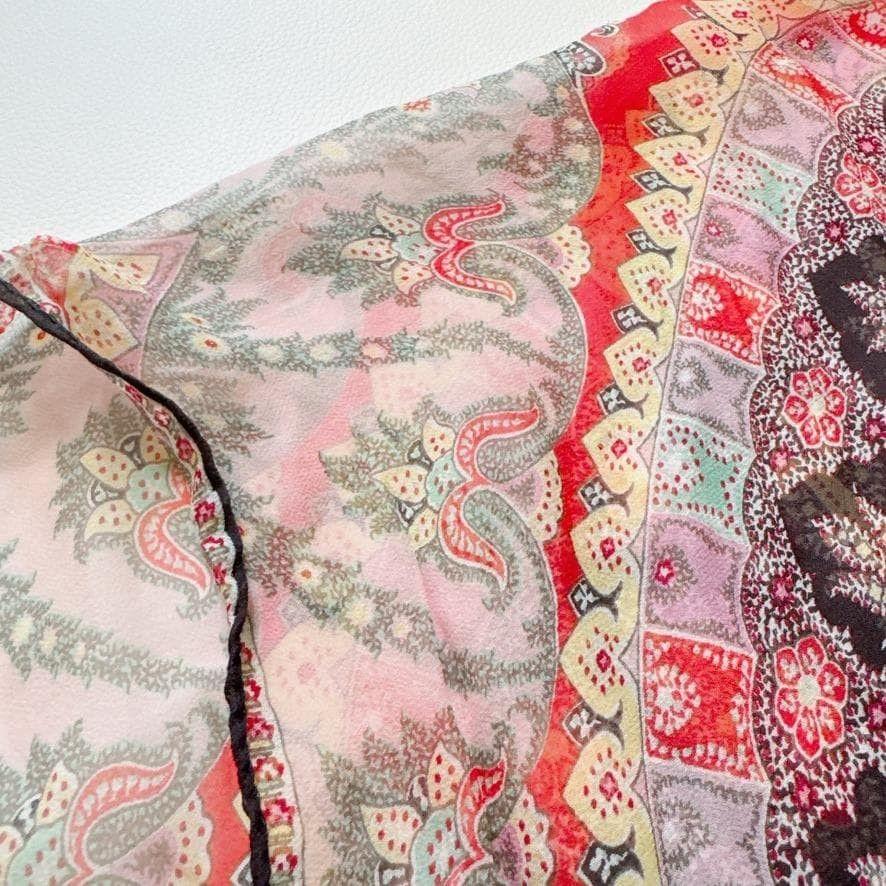 Used D449 ETRO Paisley Pattern Stole Shawl Red Beautiful Silk