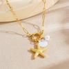 18K Gold Plated Starfish Shell Pearl Paperclip Chain Necklace, Boho Beach Pendant Necklace for Women, Summer Jewelry