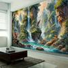 Nature Landscape Tapestry with Animals and Waterfall, Soft Polyester Wall Hanging for Serene Bedroom and Living Room Decor
