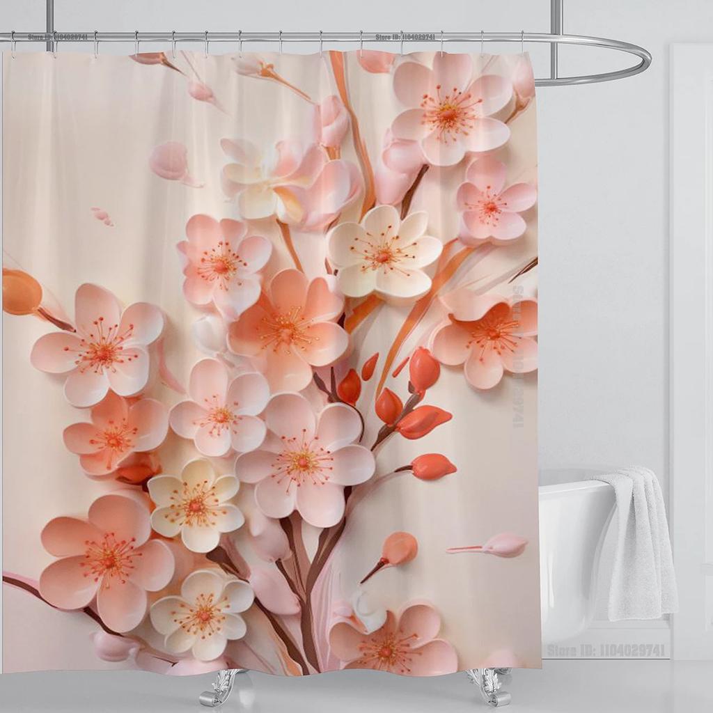 3D Print Chinese Style Luxury Diamond Flower Shower Curtain Polyester Fabric Bath Curtains High Quality With Hooks Bathroom Mat