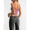 Damen gestreiftes quadratischer Ausschnitt schmal geschnitten Spaghettiträger Crop Camisole Tanktop