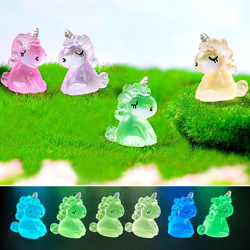 Adorable Cartoon Unicorn Figurine Resin Diy Miniature Night Light Decor Cute