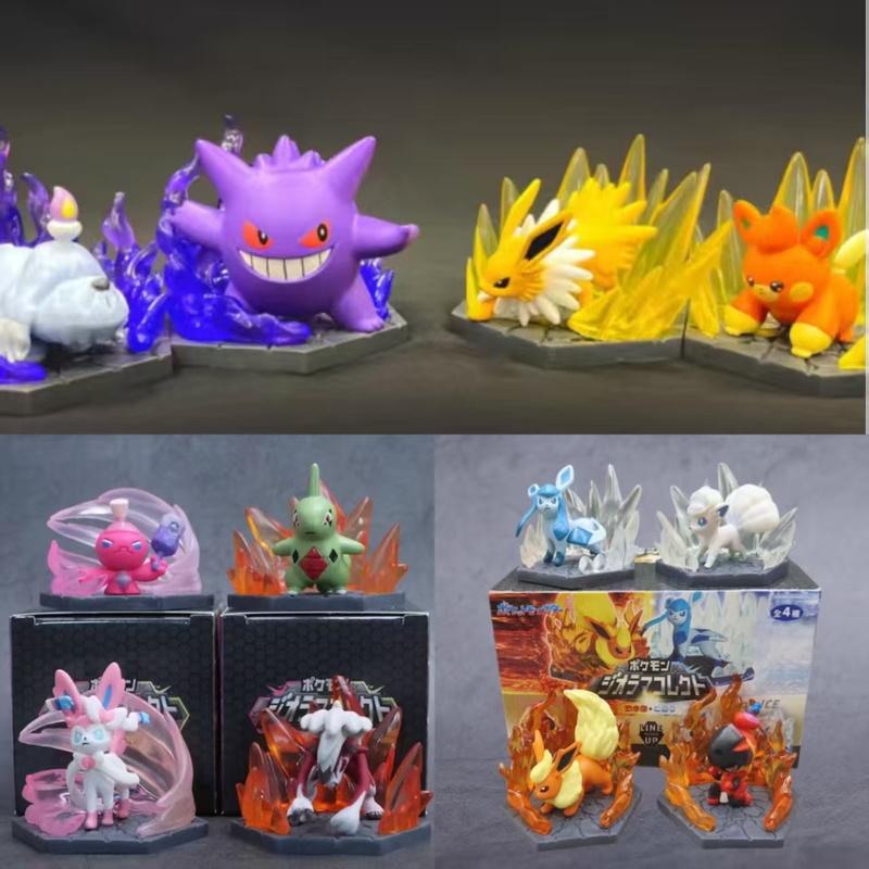 New In Stock Anime Skill Scene Battle 7 Blind Box Fire Vs Ice Eevee Nine Tailed Action Figure Desk Decor Surprise Gift For Fans