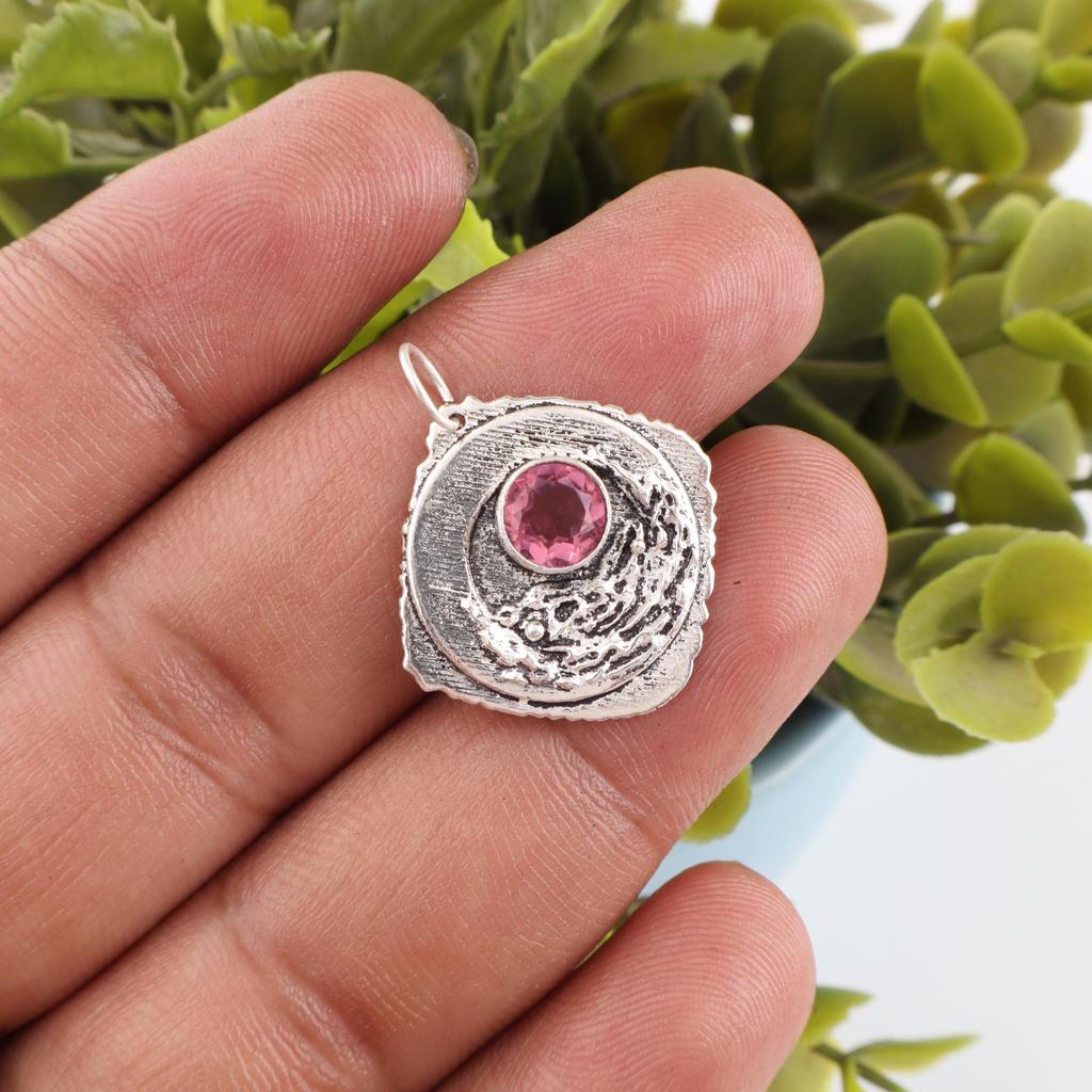 Pink Tourmaline Jewelry, 925 Solid Sterling Silver Gemstone Pendant, Handmade Jewelry, For Memorial Day