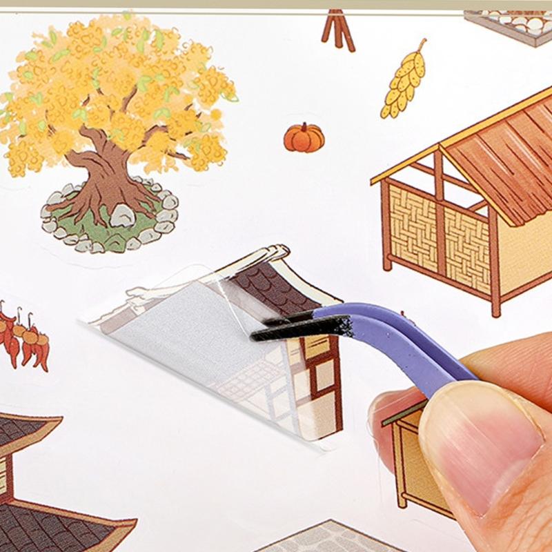 Retro Courtyard Decorative Sticker Chinese Style Landscape Sticker 3D Scene Sticker Journal Supplies Gift for Kid Child