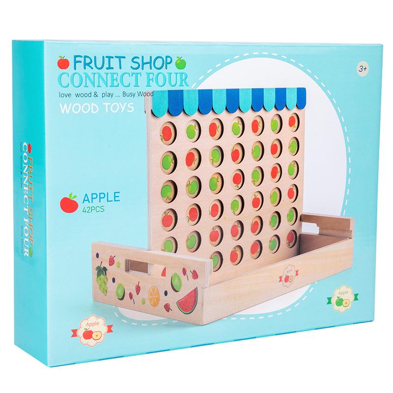 Children's Intellectual Development Desktop Interactive Chess Wooden Three-dimensional Fruit Four-child Chess Children's Educational Toy Game