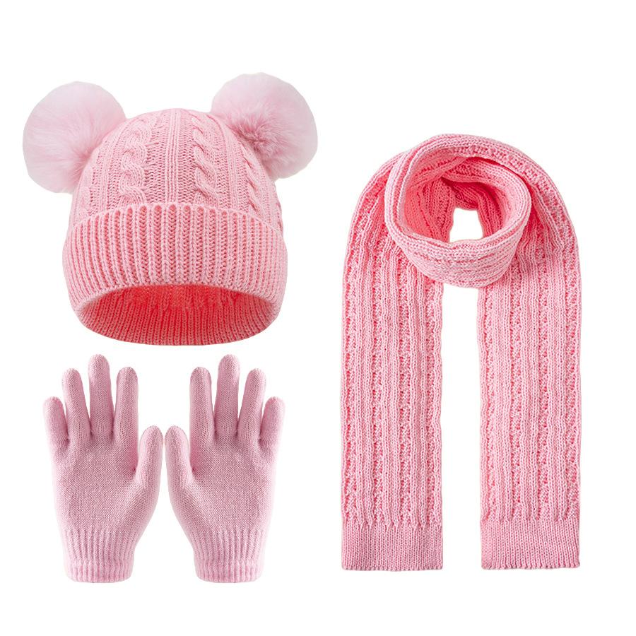 3-12Y Children's Warm Knitted Hat Scarf Gloves Set Thickened Lining Knit Beanie Warm Neck Scarves Windproof Outdoor Protecting