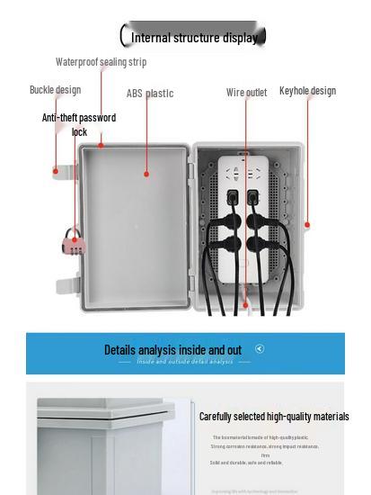 Zamykana wodoodporna skrzynka gniazdkowa zewnętrzna z osłoną przeciwdeszczową