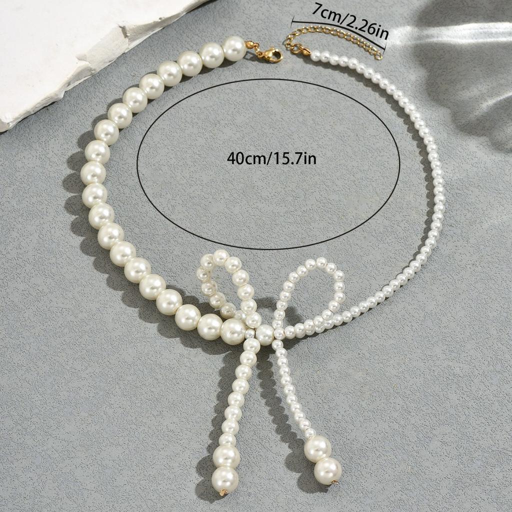 European and American style necklace women's niche bow imitation pearl design collarbone chain versatile light luxury pearl chain necklace decoration
