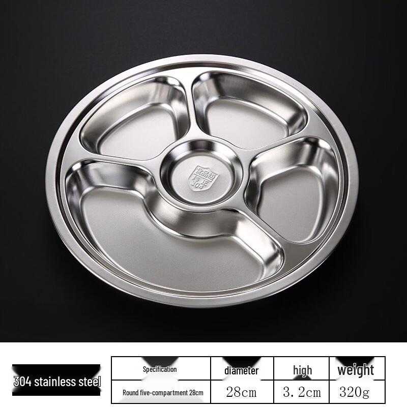 Leyongtu 304 Stainless Steel Round Divided Canteen Plate