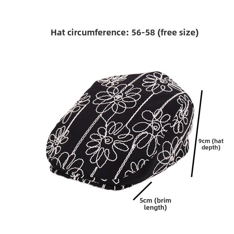 K-style ins heavy industry retro jacquard stereo flower embroider black forward hat trendy duck tongue beret