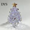Small Desktop Christmas Tree Glazed Glass Ornament with Star Topper, Colorful for Home Art, Faux Crystal Tabletop Decor Office Art