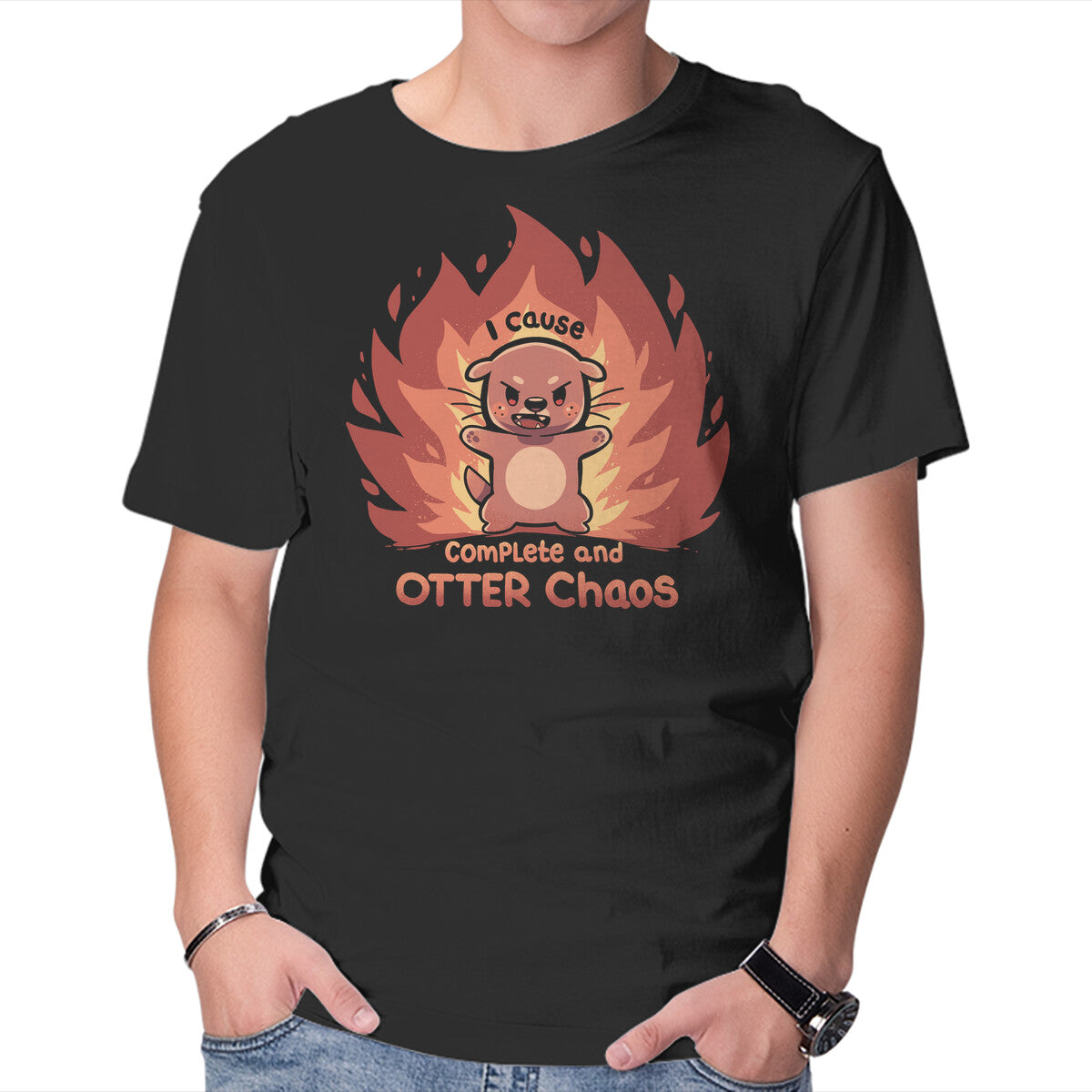 Unisex Crew Neck T-Shirt Otter Chaos Graphic Short Sleeve Casual Tee XL