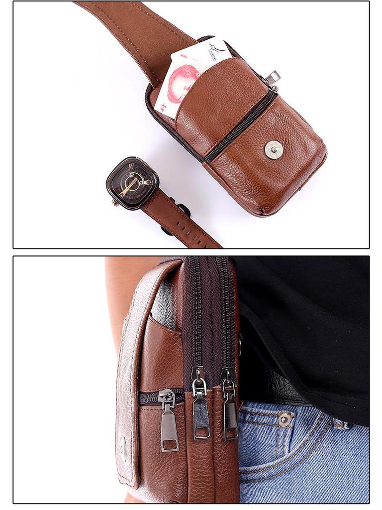 Herren Echtleder Umhänge-Bauchtasche & Münzbörse für den Außenbereich