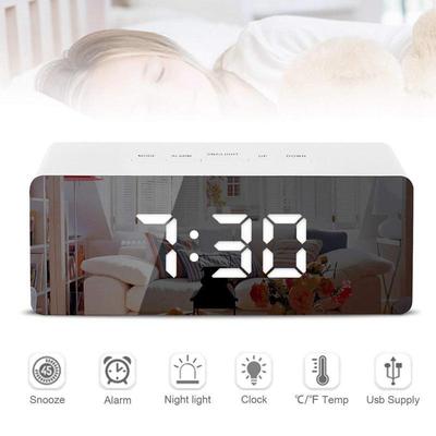LED Spegel Väckarklocka Digital Snooze Bordsklocka Väckningsljus Elektronisk tid Temperaturdisplay