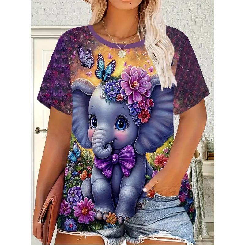 T-shirt Women Wolf Print Tees O Neck Loose Short Sleeve Blouse Female Fashion Animal Graphic Tops Harajuku Streetwear