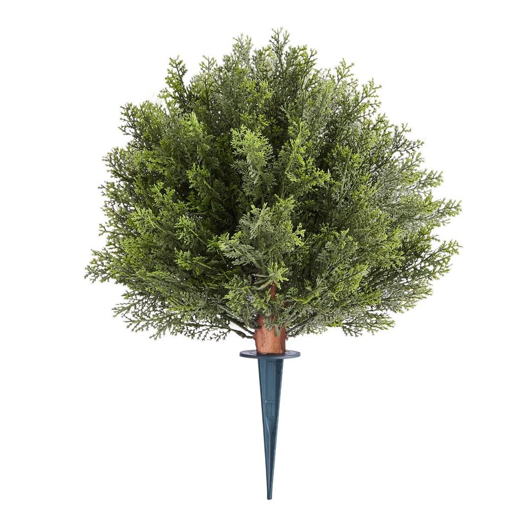 Artificial Topiary Cypress Trees with Ground Spike, 2 Set 406mm Faux Shrubs & Bushes Potted Plants, Fake Silk Tree Look Real for Decor Front Porch