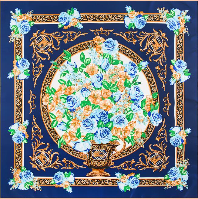 New Brand Bandana Shawl 100% Twill Silk Scarf Floral 130cm Square Scarves Print Kerchief Woman Headband Hijab Scarf&Wraps