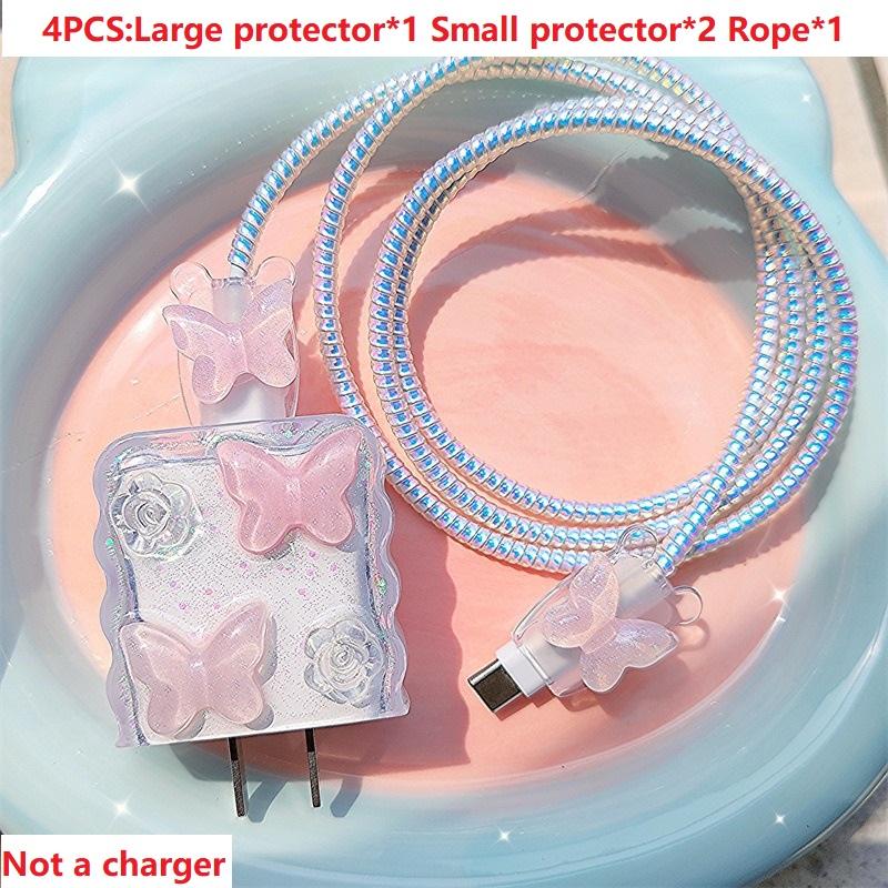 

Pink Crystal Butterfly Iphone Cable Protector Data Line Bite Accessories for IPhone 18/20w Protective Cable Cover RXQ06