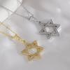 Hip-hop Simple Hollowed-out Full of Zircon Hexagram Pendant Necklace for Women Men Couple Trend Personality Collar Chain Jewelry