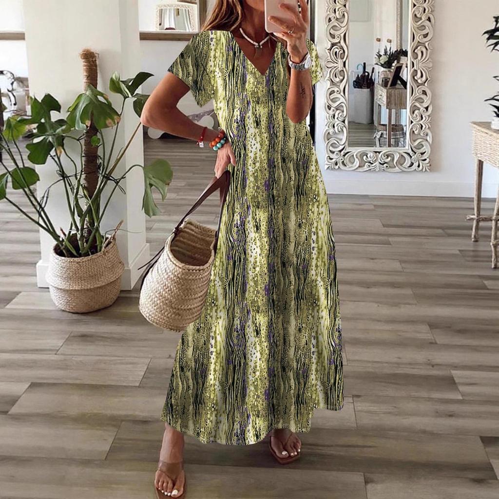 2024 Spring/Summer Women's Bohemian Printed Wide-Hem Dress