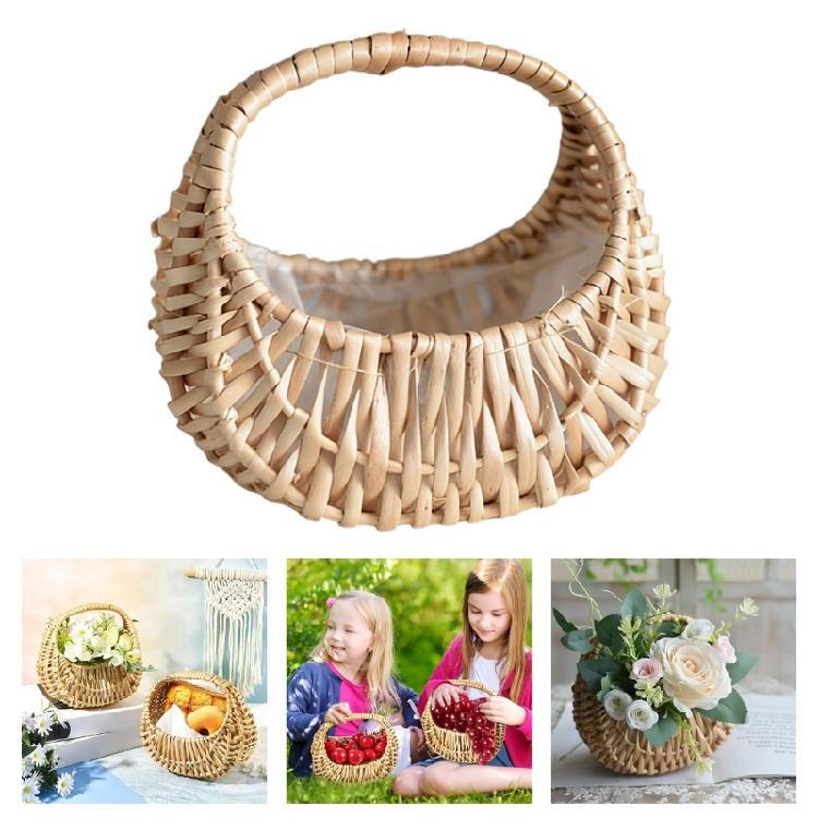 Moon Shape Plant Holder Basket With Sturdy Handle Decorative Storage Bin For Convenient Portability