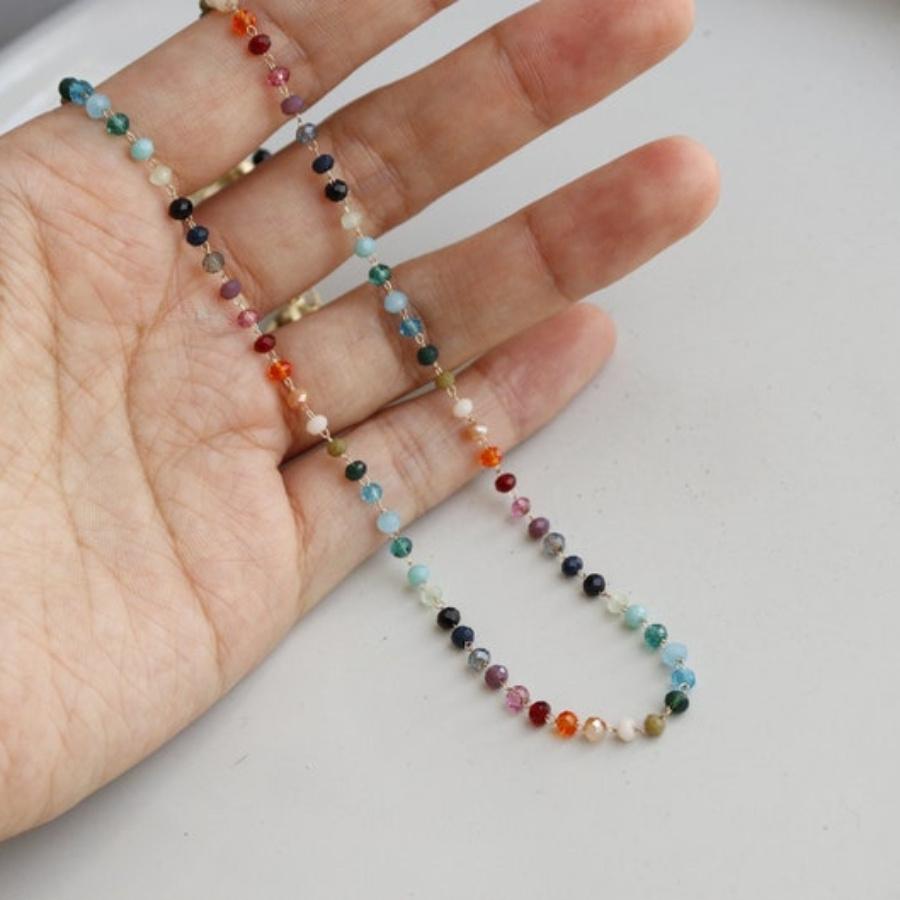 1pc Colorful Gem Bead Necklace, Fashion Adjustable Length - Trendy Jewelry Gift for Women